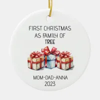 First Christmas Family of Tree Presents  Ceramic Ornament