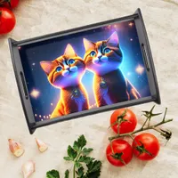 Cute cat couple under the starry sky -   serving tray