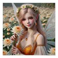 Beautiful November Fairy in Chrysanthemums Poster