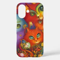 Colorful Crazy Kitty Cat Kitten Collage iPhone 16 Case