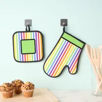 [Classic Stripes] Colorful Retro Rainbow Stripes Oven Mitt & Pot Holder Set