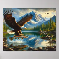 Majestic Eagle Capturing A Lake Trout 10"x8" Poster