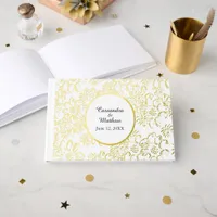 Gold Foil Daisies Floral White Wedding Foil Guest Book