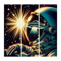 Astronaut with a Reflection of a UFO  Triptych