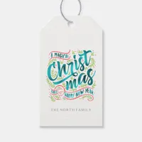 Magical Christmas Typography Stripes Teal ID441 Gift Tags