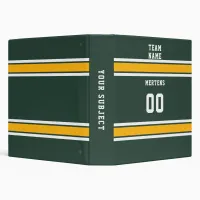 Sports Team Your Name Number Green Gold White 3 Ring Binder