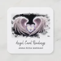 *~* Crystal Opal Heart QR Angel Wings AP78 Square Business Card