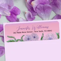 Pink Purple Flowers Green Leaves Return Address Label