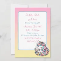 Cute Pink Unicorn Girl's Birthday Invitation