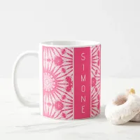 Cute Girly Pink White Art Deco Style Custom Name Coffee Mug