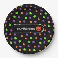 Happy Halloween Pumpkin Polka Dot Paper Plates