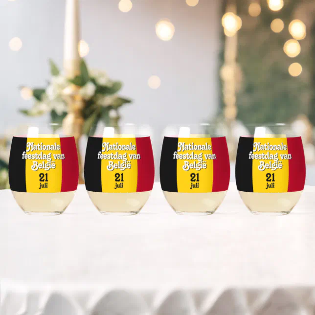 Dutch Nationale feestdag van België Belgian Flag Stemless Wine Glass