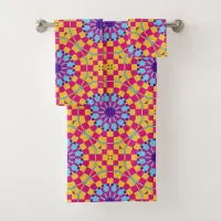 Colorful Trendy Modern Mosaic Geometric Pattern Bath Towel Set