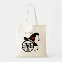 Monogram M Halloween Witch Spiders Your Name Tote Bag