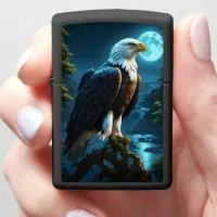 Eagle Perched on Branch Blue Moon Night Zippo Lighter