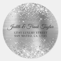 Silver Glitter Foil Return Address Classic Round Sticker