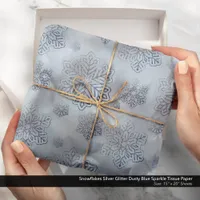 Snowflakes Silver Glitter Dusty Blue Sparkle Tissue Paper