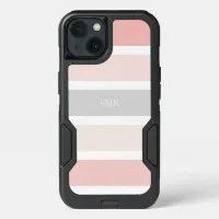 Modern Chic Pink Gray Cream Stripes Monogram iPhone 13 Case