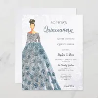 Budget Blue Sparkle Dress Quinceanera  Invitation
