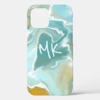 Sandy Brown Ocean Blue Marble Fluid Art iPhone 12 Pro Case