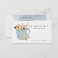 Modern Blue Watercolor Floral Bakery Pastry Chef Business Card