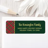 Plaid Gold Foil Script Christmas Return Address Label