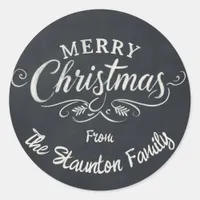 Custom Chalkboard Merry Christmas Wreath  Classic Round Sticker