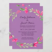 Pink Floral Greenery Lavender Purple Elegant Wed Announcement