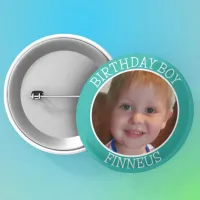 Personalized Birthday Party for Boy Name and Photo Button