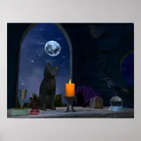 Cute Black Cat Staring at a Candle Poster