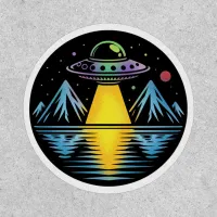 Retro UFO in the Mountains Reflecting in the Water Patch