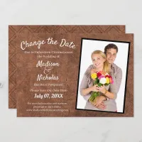 Change the Date Photo Wedding Dark Brown Parchment Save The Date