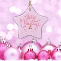 Cute Pink Merry Christmas on Pink | Star   Ceramic Ornament