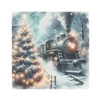 Old-Fashioned Train and Vintage Winter Scene Metal Print