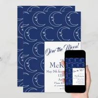 Elegant Blue Over The Moon Celestial Baby Shower I Invitation