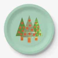 Stamped Christmas Grove on Green Paper Plates