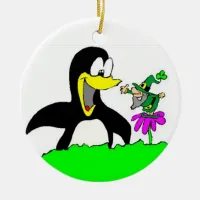 Penguin and Leprechaun Cartoon Ornament