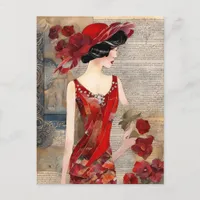 The Woman in a red dress collage Postcard