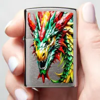 Fire breathing dragon red, green, and yellow scale zippo lighter