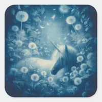 Cyanotype Dandelion Unicorn Dreams Square Sticker