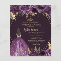 Budget Purple Princess Quincea&#241;era Invitation