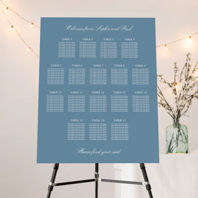 Dusty Blue 17 Table Wedding Seating Chart Foam Board