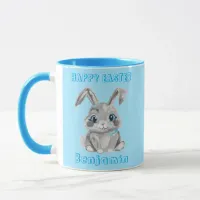 Cute Gray Easter Bunny Aqua Name Mug