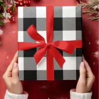 Just White and Black Buffalo Plaid Christmas Wrapping Paper Sheets