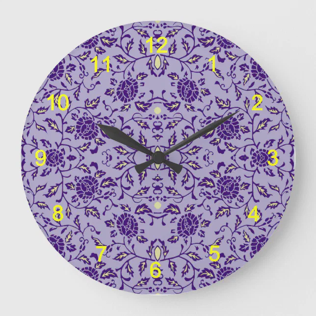 Elegant Flowery Purple Damask Large Clock
