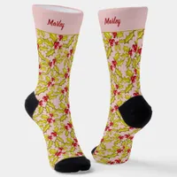 Holly and Berries on Pink Festive Whimsy Christmas Socks