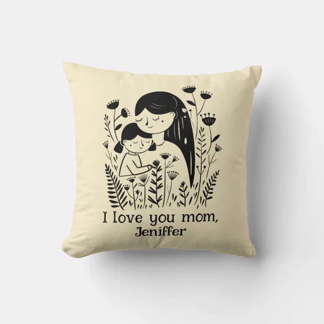 Cute Mother & Daughter Hugging Mother's Day Yellow Throw Pillow