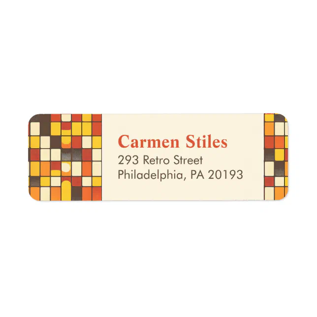 Retro 70s Warm Hued Checker Print Return Address Label