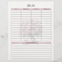 Wedding Bridal Gift List Planner Page