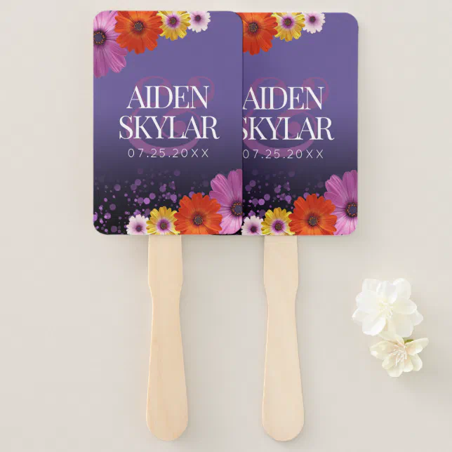 Elegant Daisies with Purple Glitter Wedding Hand Fan